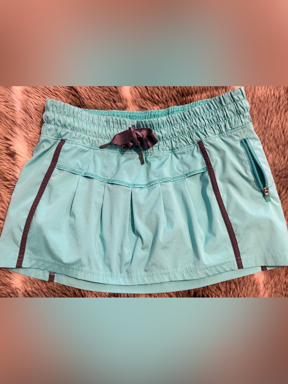 aqua Lululemon Run Revitalize skirt shorts 4 teal gray blue drawstring waist